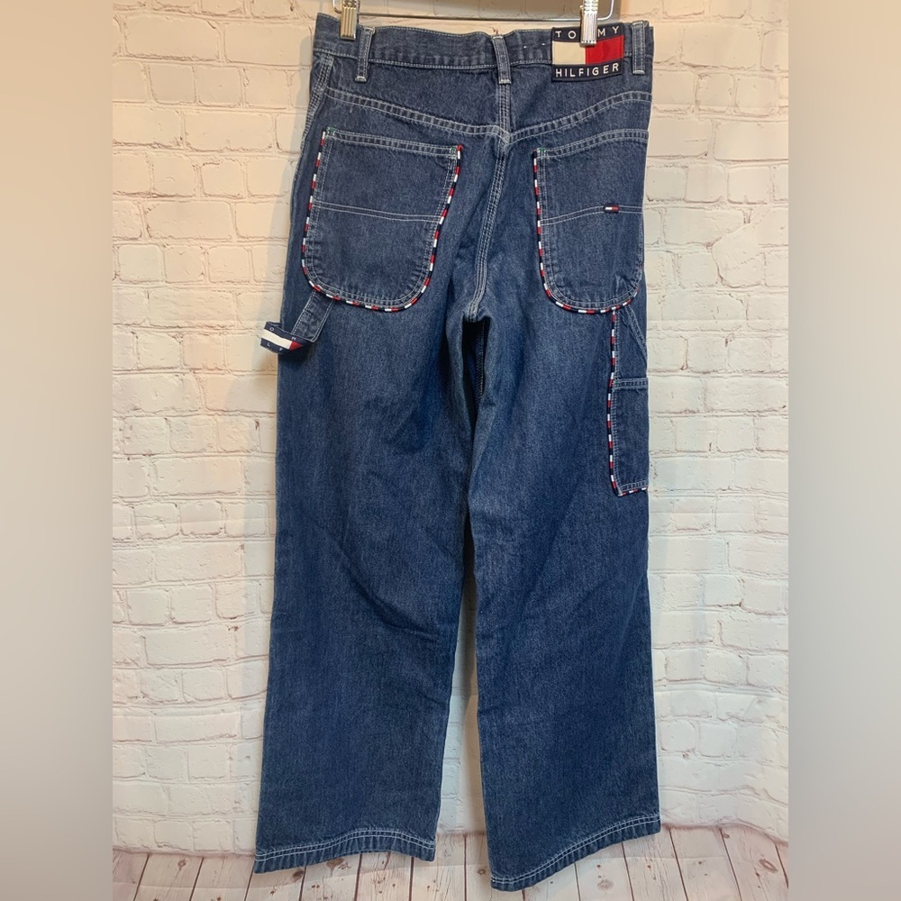 Y2K Tommy Hilfiger Carpenter Jeans with Red and White Trim Wide Leg Size 7​
